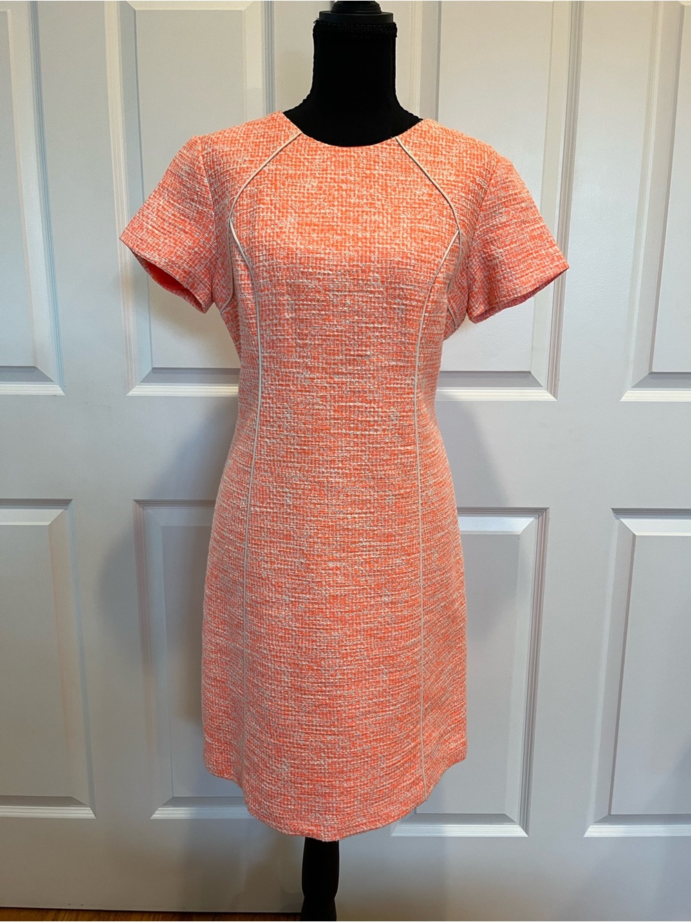 Shoshanna Coral Tweed Sheath Dress with Piping